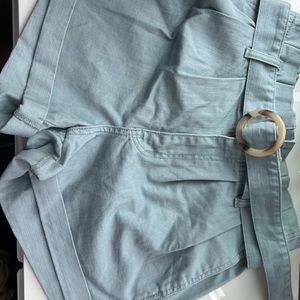 Belted Foldover Denim Shorts